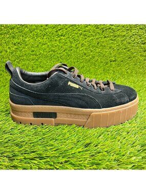 Puma Mayze Lth Womens Size 9.5 Black Gum Casual Suede Walking Shoes Sneakers
